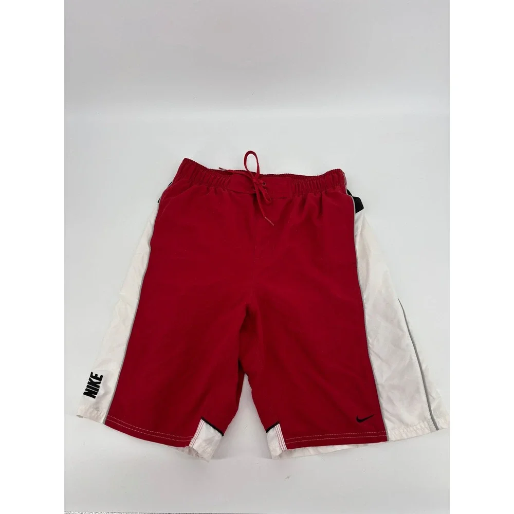 Nike Swim Trunks Mens Medium Red White Black Colorblock Mesh Lined Board Shorts